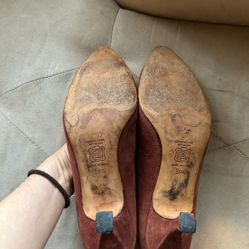 Manolo Blahnik Women’s 39.5 8.5 9 Leather Rust Orange Pump Heels - Picture 7 of 8